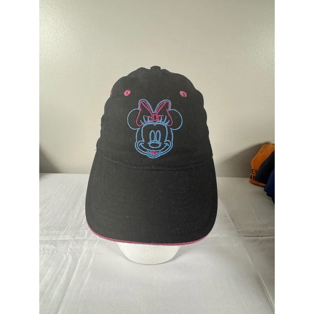 Disney Parks Minnie Mouse Neon Embroidered Black Baseball Cap Hat Adjustable